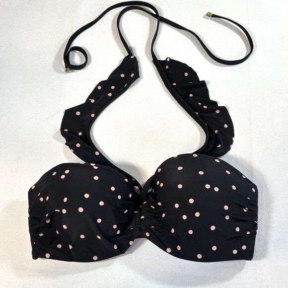 KATE SPADE Ana Maria Island Bikini Swim Top Black With Pink Dotted - Picture 2 of 6
